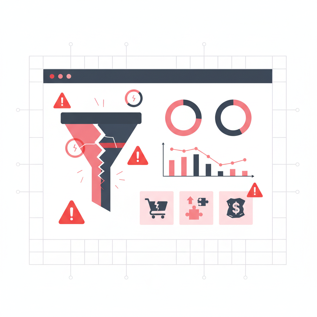 Editorial illustration representing a website audit and lead generation issues